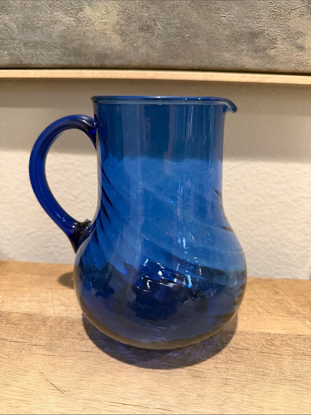 Handblown Cobalt Blue Glass Pitcher -